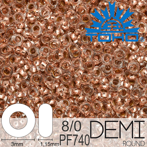 Korálky TOHO Demi Round 8/0. Barva PF740 PermaFinish - Copper-Lined Crystal. Balení 5g