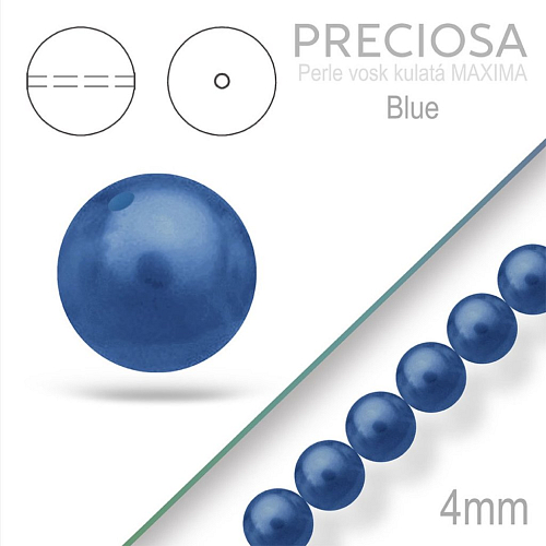 PRECIOSA Voskované Perle barva BLUE velikost 4mm. Balení návlek 31Ks. 