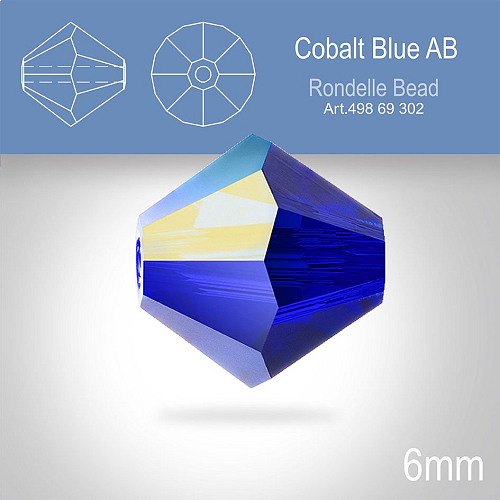 PRECIOSA Bicone MC BEAD (sluníčko) velikost 6mm. Barva COBALT BLUE AB. Balení 18ks .