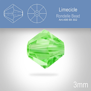 PRECIOSA Bicone (sluníčko) velikost 3mm. Barva LIMECICLE. Balení 40ks