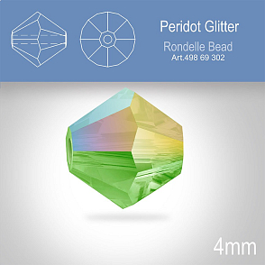 PRECIOSA Bicone MC BEAD (sluníčko) velikost 4mm. Barva PERIDOT GLITTER. Balení 30ks