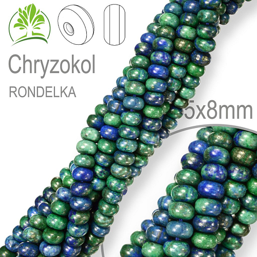 Korálky RONDELKA z minerálů  Chryzokol polodrahokam. Velikost pr.8x5mm. Balení 15Ks.