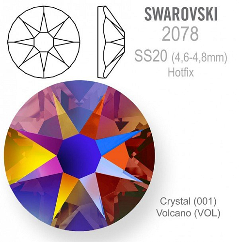 SWAROVSKI xirius rose HOTFIX 2078 velikost SS20 barva Crystal Volcano