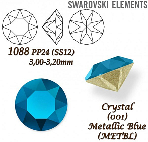 SWAROVSKI ELEMENTS 1088 XIRIUS Chaton PP24 (SS12)  3,00-3,20mm barva CRYSTAL (001) METALLIC BLUE (METBL). 