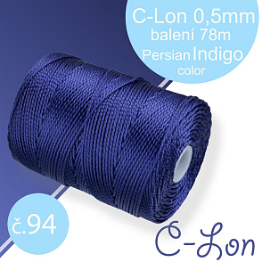 Nylonová nit C-Lon pevná korálková nit. Barva 94 Persian Indigo. Síla nitě 0,5mm. Balení 78m na cívce.