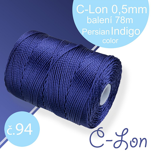 Nylonová nit C-Lon pevná korálková nit. Barva 94 Persian Indigo. Síla nitě 0,5mm. Balení 78m na cívce.