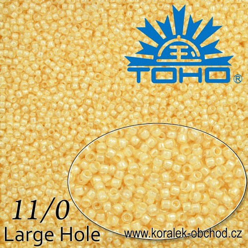 Korálky TOHO Takumi Large-Hole ROUND (kulaté). Velikost 11/0. Barva č. 352-Inside-Color Crystal/Lt. Jonquil Lined . Balení 8g.