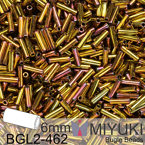 Korálky Miyuki Bugle Bead 6mm. Barva BGL2-462 Metallic Gold Iris. Balení 10g.