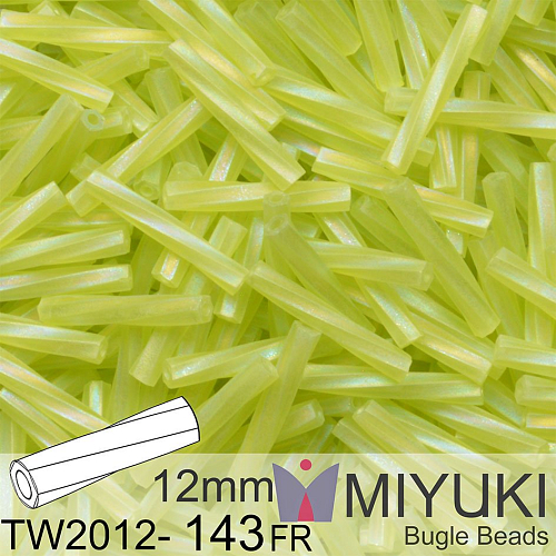Korálky Miyuki Twisted Bugle 12mm. Barva TW2012-143FR Matte Tr Chartreuse AB.  Balení 10g.