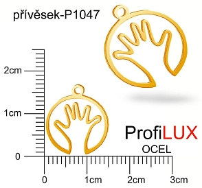 Přívěsek Chirurgická Ocel ozn-P1047 Ruka obrys velikost pr.14mm barva POZLACENO. Řada přívěsků ProfiLUX