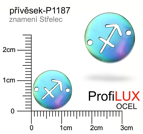 Přívěsek Chirurgická Ocel ozn-P1187 znamení Střelec 2x otvor velikost pr.12mm. Barva MultiCOLOR. Řada přívěsků ProfiLUX.