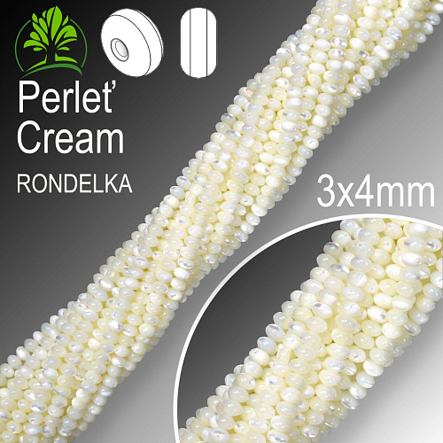 Korálky RONDELKA z minerálů Perleť Cream. Velikost pr.3x4mm. Balení 25Ks.