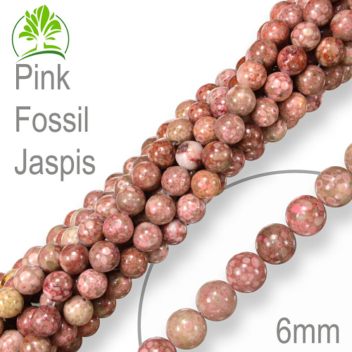 Korálky z minerálů Pink Fossil Jaspis přírodní polodrahokam. Velikost pr.6mm. Balení 12Ks.