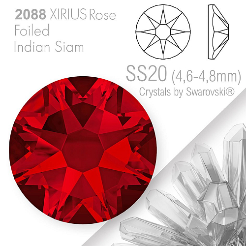 SWAROVSKI  XIRIUS Rose 2088 Foiled. Barva Crystal Indian Siam velikost SS20 (4,6-4,8mm). Balení 15Ks.