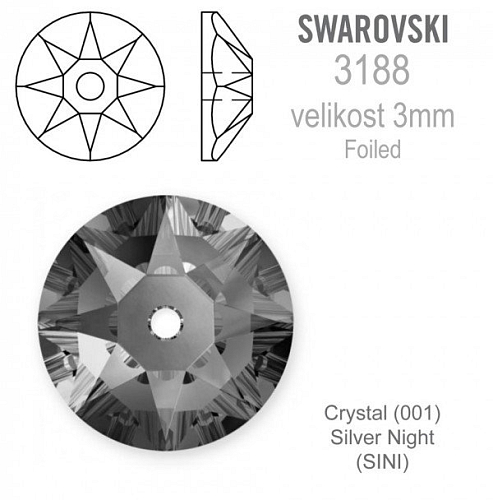 Swarovski 3188 XIRIUS Lochrose našívací kameny velikost pr.3mm barva Crystal Silver Night 