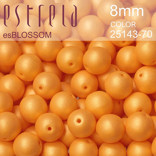 Korálky esBLOSSOM voskované tvar kulatý. Velikost 8mm. Barva 25143-70 (oranžová+listr). Balení 15ks na návleku. 