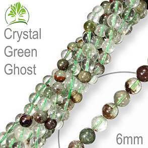Korálky z minerálů Crystal Green Ghost. Velikost pr.6mm. Balení 12Ks.