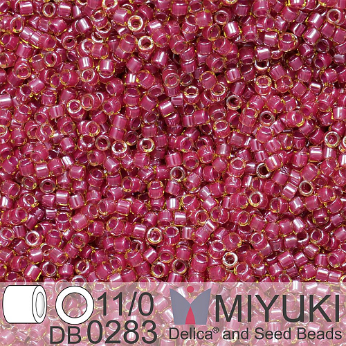 Korálky Miyuki Delica 11/0. Barva Cranberry Lined Peridot Luster DB0283. Balení 5g