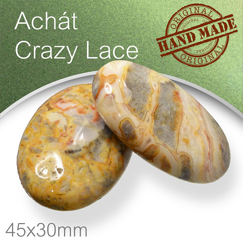 Minerály HMATKY ručně broušené tvar Ovál velikost 45x30mm tl.15mm Achát Crazy Lace