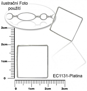 Komponent  tvar ČTVEREC ozn-EC1131-Platina  vel.20x20mm tl.1mm. Barva PLATINA. Balení 6ks.