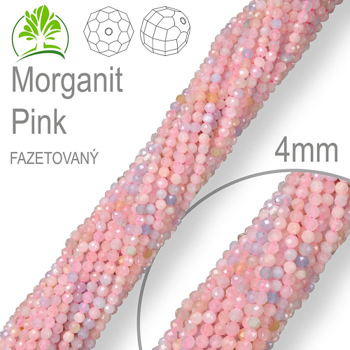 Korálky z minerálů Morganit Pink Fazetovaný polodrahokam. Velikost pr.4mm. Balení 95Ks. 