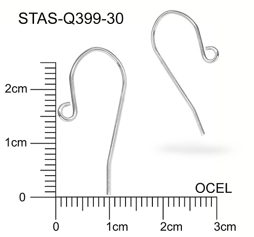 Afroháček s očkem  OCEL ozn.-STAS-Q399 30. Velikost 28x12mm. Síla drátu 0,8mm. Velikost očka vn. průměr 2,0mm