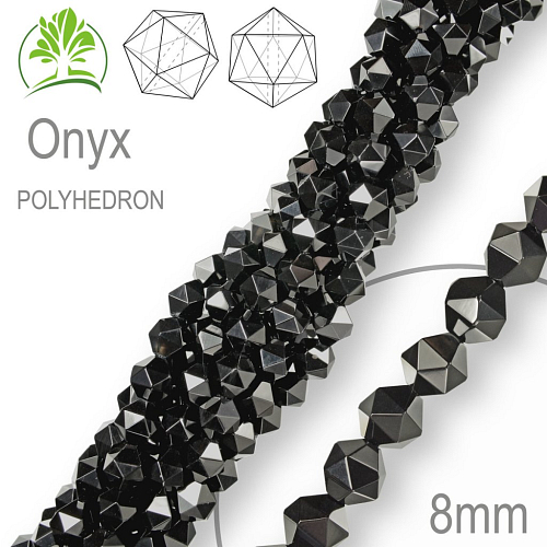 Korálky POLYHEDRON z minerálů  Onyx  přírodní polodrahokam. Velikost pr.8mm. Balení 10Ks.