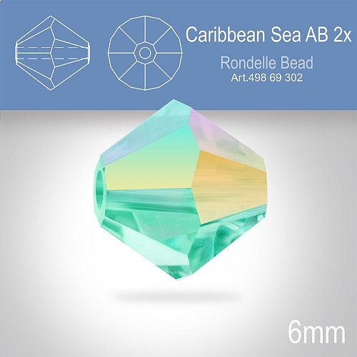 PRECIOSA Bicone MC BEAD (sluníčko) velikost 6mm. Barva  CARIBBEAN SEA AB 2x. Balení 18ks .