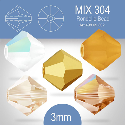 PRECIOSA Bicone (sluníčko) velikost 3mm. Barva MIX 304 Topaz Matt, Crystal Matt AB, Crystal Venus, Crystal Honey, Aurum Full. Balení 40ks (5X8ks)