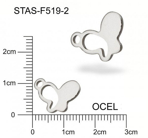 Přívěsek CHIRURGICKÁ OCEL ozn.-STAS-F519-2 tvar MOTÝL s očkem velikost 14x10mm.