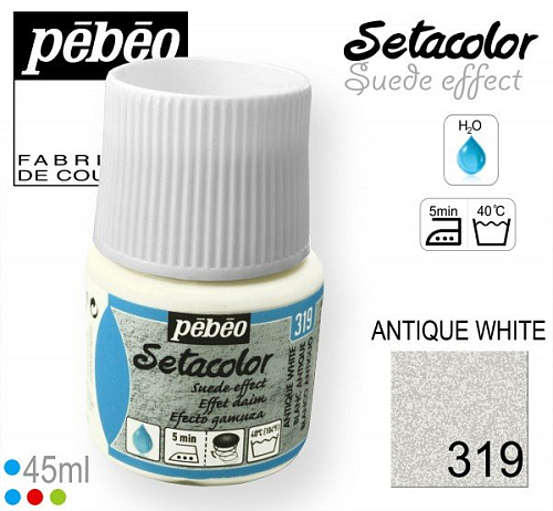 Barva na Textil SETACOLOR Suede Pebeo. barva č. 319 ANTIQUE WHITE. Balení 45ml.