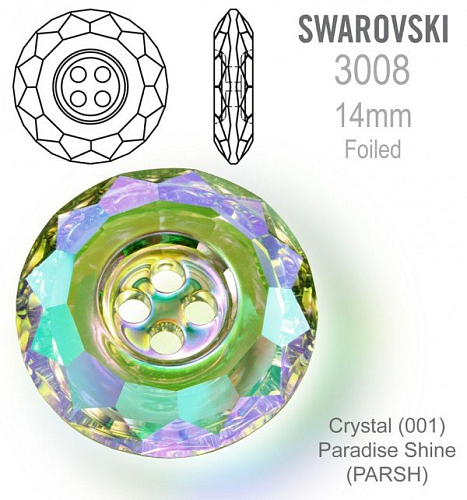 Swarovski 3008 Classic CB (4 Holes) velikost 14mm. Barva Crystal Paradise Shine 