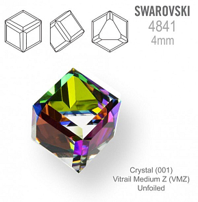 SWAROVSKI 4841 Angled Cube (zkosená kostka) barva VITRAIL MEDIUM Z (VLZ) Unfoiled velikost 4mm.