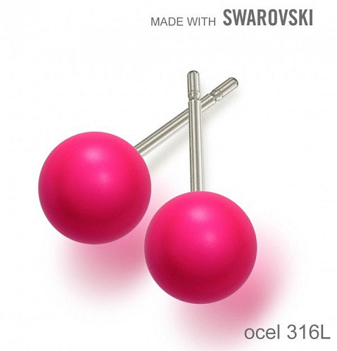 Náušnice sada Made with Swarovski 5818 Crystal Neon Pink Pearl (001 732) 6mm+puzeta 316L