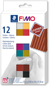 FIMO LEATHER Effect v balení 12 barevných bloků FIMO po 25g.
