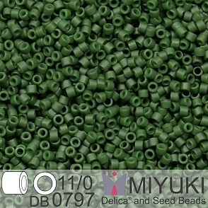 Korálky Miyuki Delica 11/0. Barva Dyed Semi-Frosted Opaque Jade Green DB0797. Balení 5g.