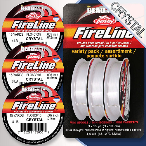 FIRELINE Berkley variety pack. Průměr 0,12mm / 0,15mm / , 0,17mm balení (15yards) 13,7m, barva CRYSTAL.
