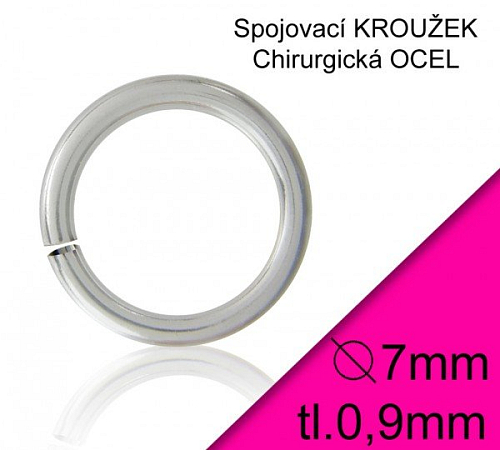 KROUŽEK spojovací-CHIRURGICKÁ OCEL 316L. Velikost venkovní pr.7,0mm tl.0,9mm.