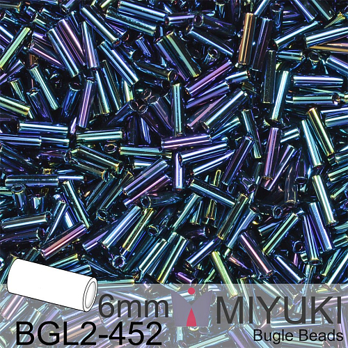 Korálky Miyuki Bugle Bead 6mm. Barva BGL2-452 Metallic Dark Blue Iris. Balení 10g.