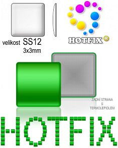 Kovové NAILHEAD HOTFIX nažehlovací polotovary. SQUARE Velikost SS12 (3,00-3,20mm) Tl.0,6mm. Barva 013 ZELENÁ (lesklá ocelová). Balení 70Ks.