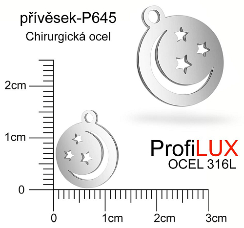 Přívěsek Chirurgická Ocel ozn-P645 Hvězdy+MĚSÍC velikost 12x14mm tl.1.5mm. Řada přívěsků ProfiLUX