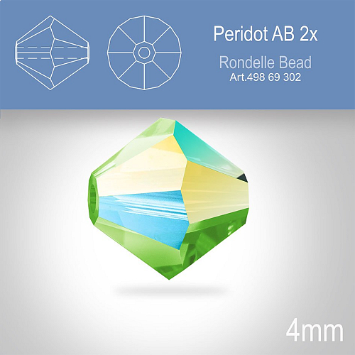 PRECIOSA Bicone MC BEAD (sluníčko) velikost 4mm. Barva PERIDOT AB 2x. Balení 30ks .