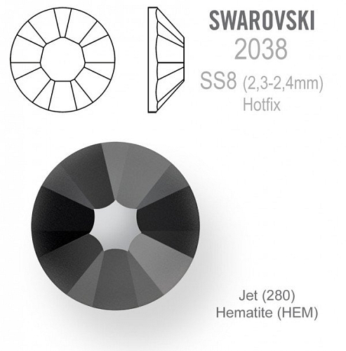SWAROVSKI xilion rose 2038 velikost SS8 barva Jet Hematite