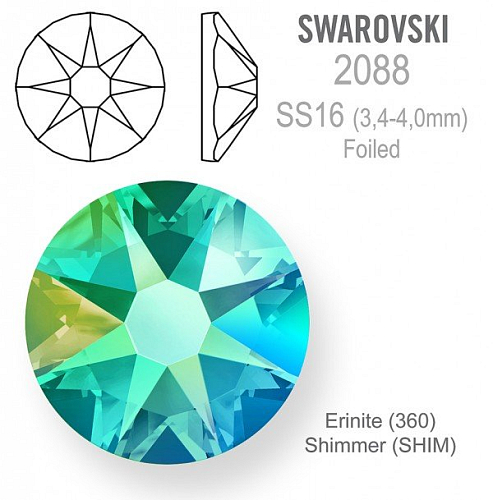 SWAROVSKI 2088 XIRIUS FOILED velikost SS16 barva Erinite Shimmer 