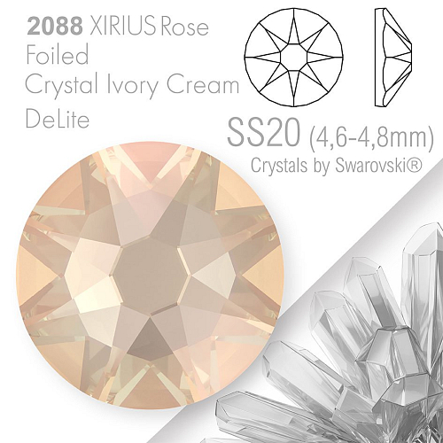 SWAROVSKI  XIRIUS Rose 2088 Foiled. Barva Crystal Ivory Cream DeLite velikost SS20 (4,6-4,8mm). Balení 15Ks.