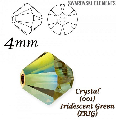 SWAROVSKI XILION BEAD  5328 barva Crystal  Iridescent Green velikost 4mm. Balení 20Ks. 