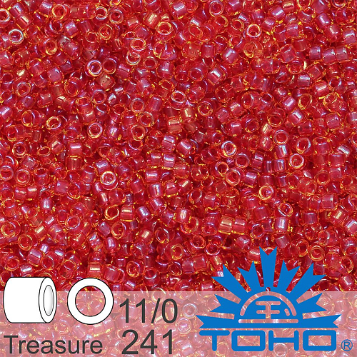 Korálky TOHO tvar TREASURE (válcové). Velikost 11/0. Barva č. 241-Inside-Color Rainbow Lt Topaz/Mauve Line. Balení 5g.