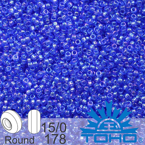 Korálky TOHO tvar ROUND (kulaté). Velikost 15/0. Barva č.178 Transparent-Rainbow Sapphire. Balení 5g.