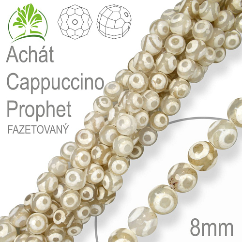 Korálky z minerálů Achát Cappuccino Prophet fazetovaný. Velikost pr.8mm. Balení 10Ks.