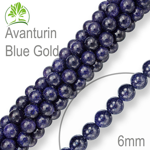 Korálky z minerálů Avanturin Blue Gold  (syntetický). Velikost pr.6mm. Balení 12Ks.